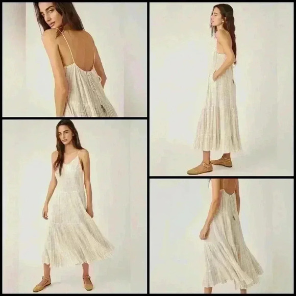 Free People Marigold Cotton Gauze Bohemian Tiered Pockets Maxi Sundress Size L - Picture 1 of 13